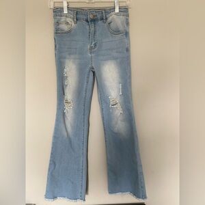 SHEIN Light Blue Flare Jeans with Distressed Details